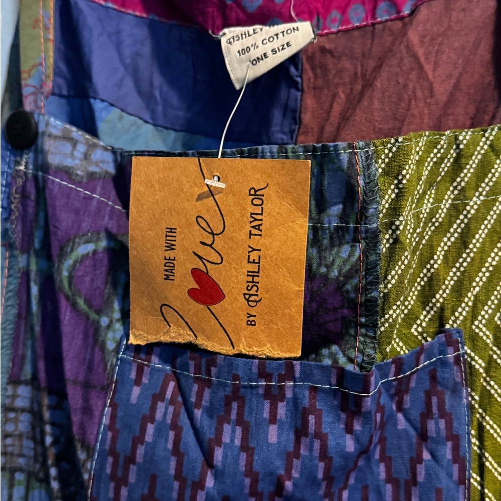 Ashley Taylor Patchwork Overalls Jumpsuit Boho Hippie One Size 100% Cotton NWT - Picture 4 of 9
